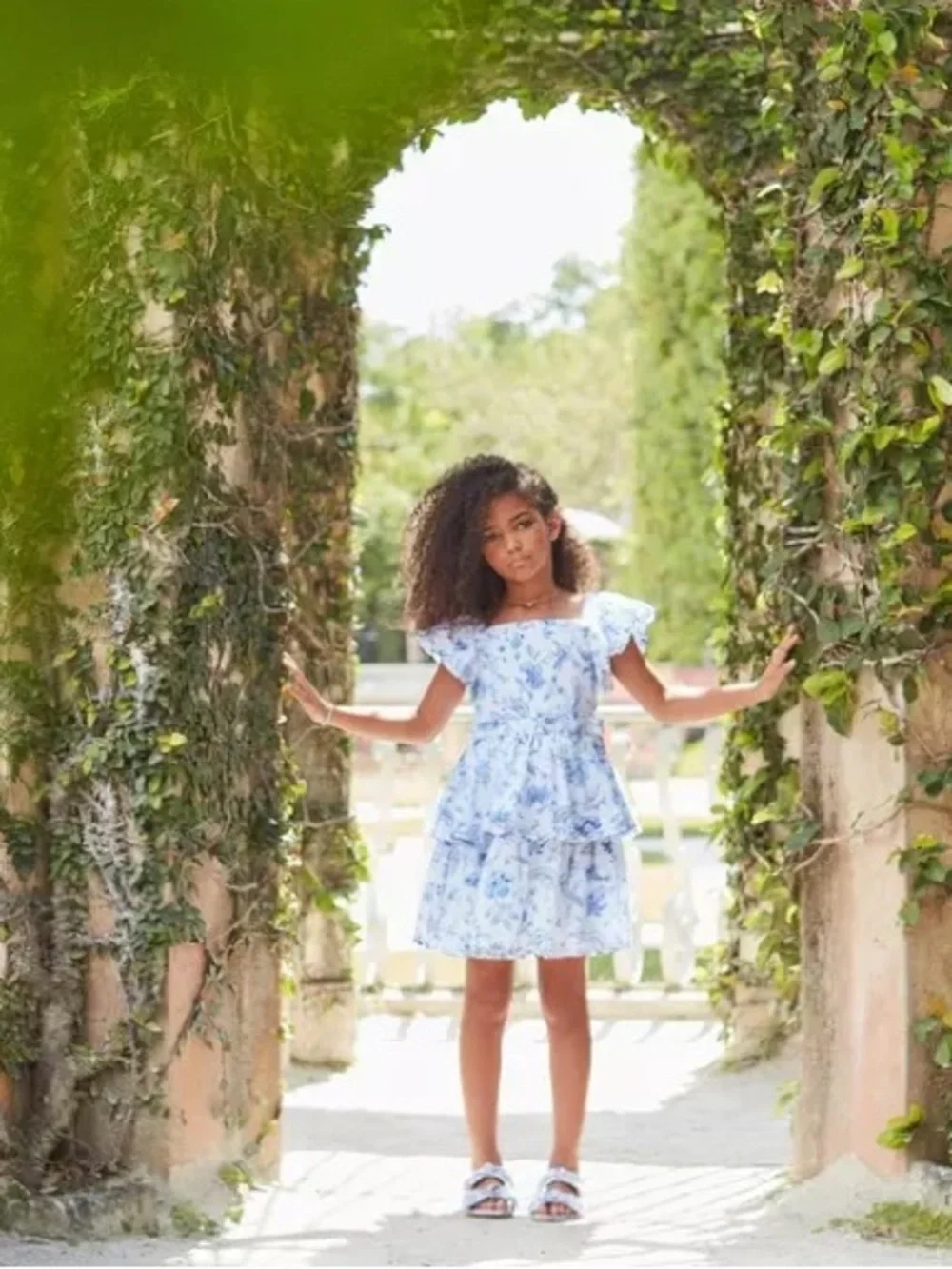 Janie and Jack Floral Tiered Bubble Sleeve Dress